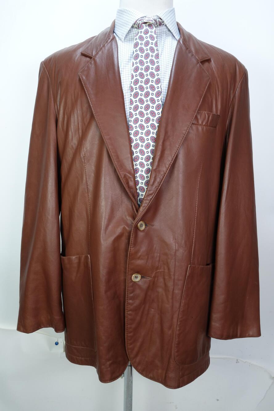 Remy Sport Coat Mens 44 Brown Leather Blazer Jacket Single Breasted USA